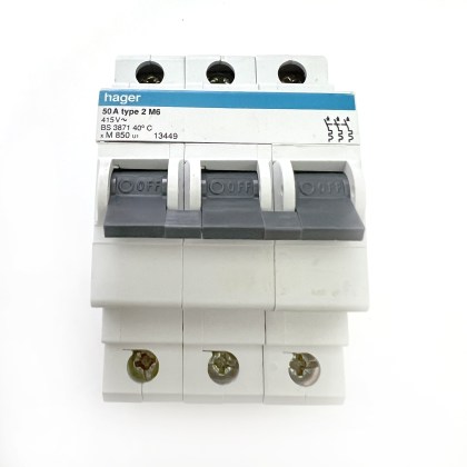 Hager M850U1 13449 M6 50A 50 Amp 3 Pole Phase MCB Circuit Breaker Type 2